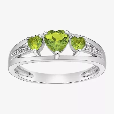 Womens Diamond Accent Genuine Green Peridot Sterling Silver 3-Stone Side Stone Cocktail Ring