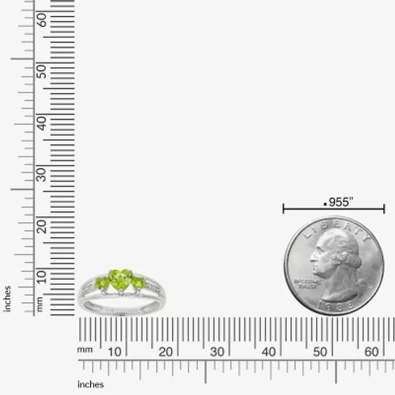 Womens Diamond Accent Genuine Green Peridot Sterling Silver 3-Stone Side Stone Cocktail Ring