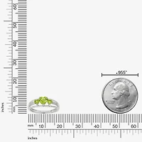 Womens Diamond Accent Genuine Green Peridot Sterling Silver 3-Stone Side Stone Cocktail Ring