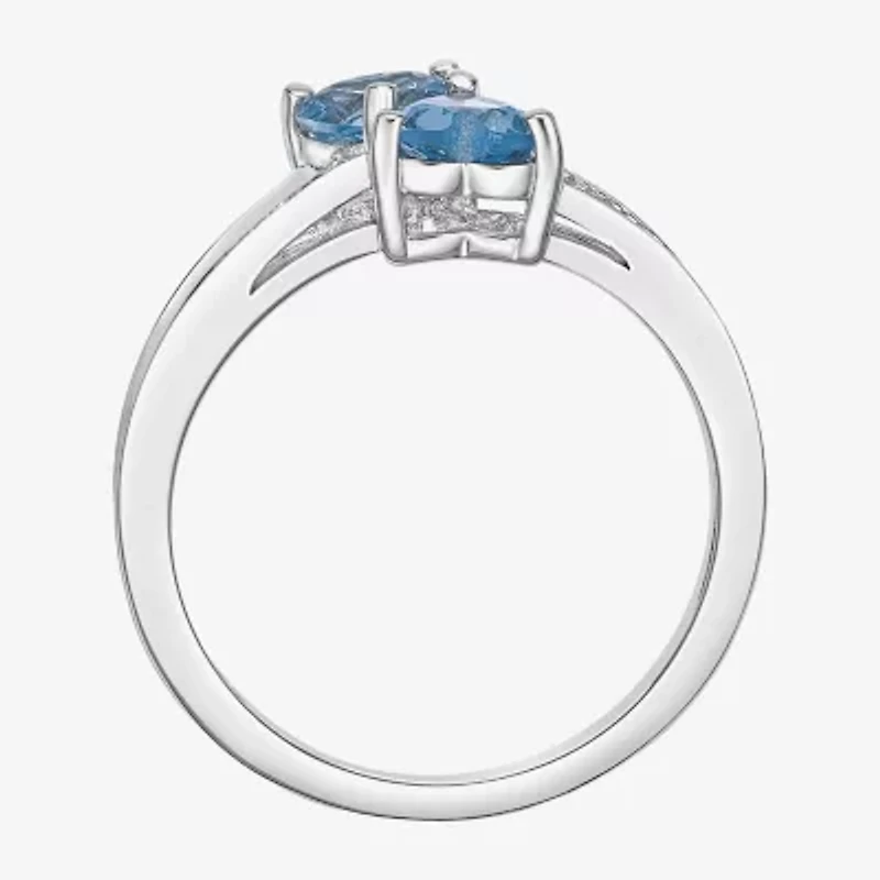 Womens Diamond Accent Genuine Blue Topaz Sterling Silver Side Stone Cocktail Ring