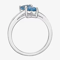 Womens Diamond Accent Genuine Blue Topaz Sterling Silver Side Stone Cocktail Ring