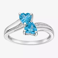 Womens Diamond Accent Genuine Blue Topaz Sterling Silver Side Stone Cocktail Ring
