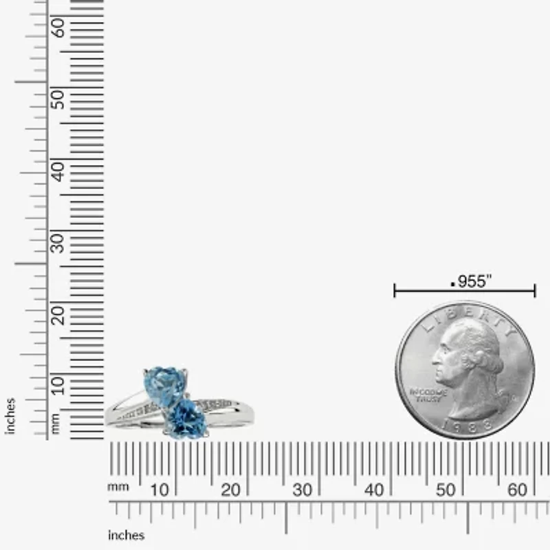 Womens Diamond Accent Genuine Blue Topaz Sterling Silver Side Stone Cocktail Ring