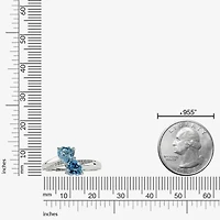 Womens Diamond Accent Genuine Blue Topaz Sterling Silver Side Stone Cocktail Ring