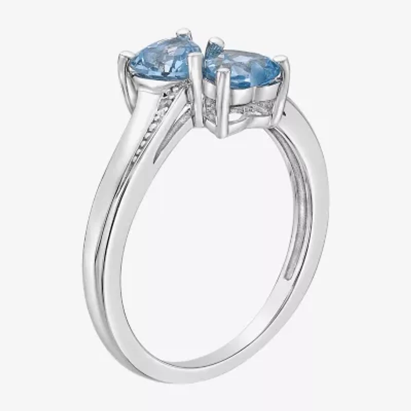 Womens Diamond Accent Genuine Blue Topaz Sterling Silver Side Stone Cocktail Ring