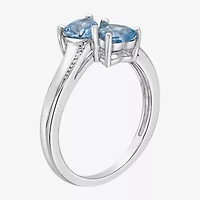 Womens Diamond Accent Genuine Blue Topaz Sterling Silver Side Stone Cocktail Ring