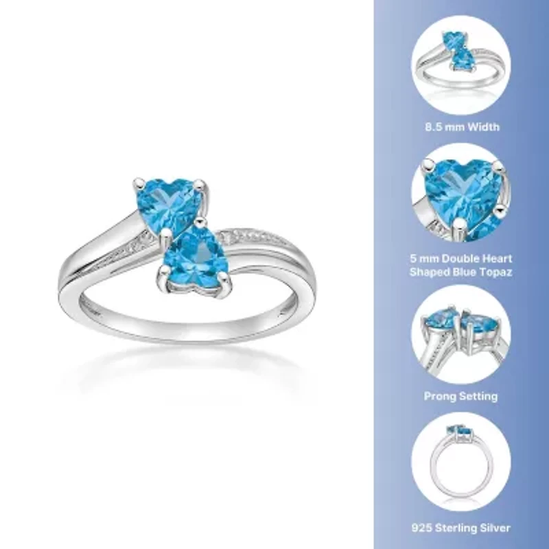 Womens Diamond Accent Genuine Blue Topaz Sterling Silver Side Stone Cocktail Ring
