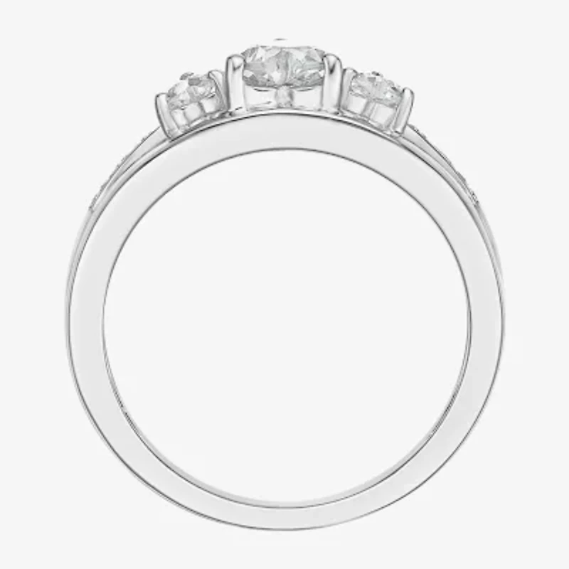 Womens Diamond Accent Genuine White Topaz Sterling Silver 3-Stone Side Stone Cocktail Ring