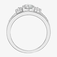 Womens Diamond Accent Genuine White Topaz Sterling Silver 3-Stone Side Stone Cocktail Ring