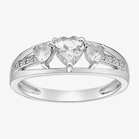 Womens Diamond Accent Genuine White Topaz Sterling Silver 3-Stone Side Stone Cocktail Ring