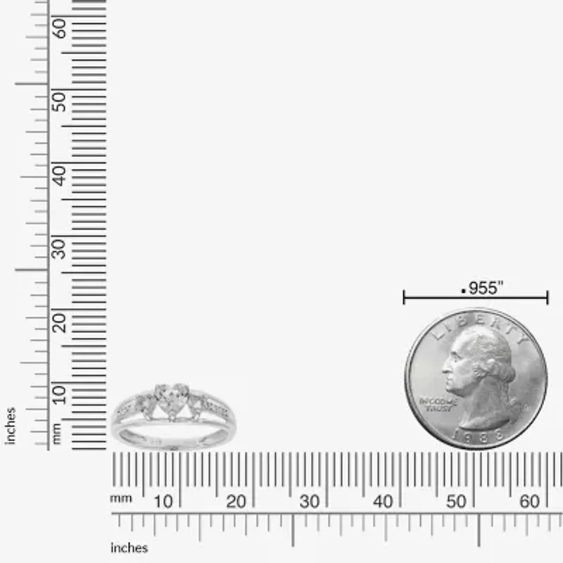 Womens Diamond Accent Genuine White Topaz Sterling Silver 3-Stone Side Stone Cocktail Ring