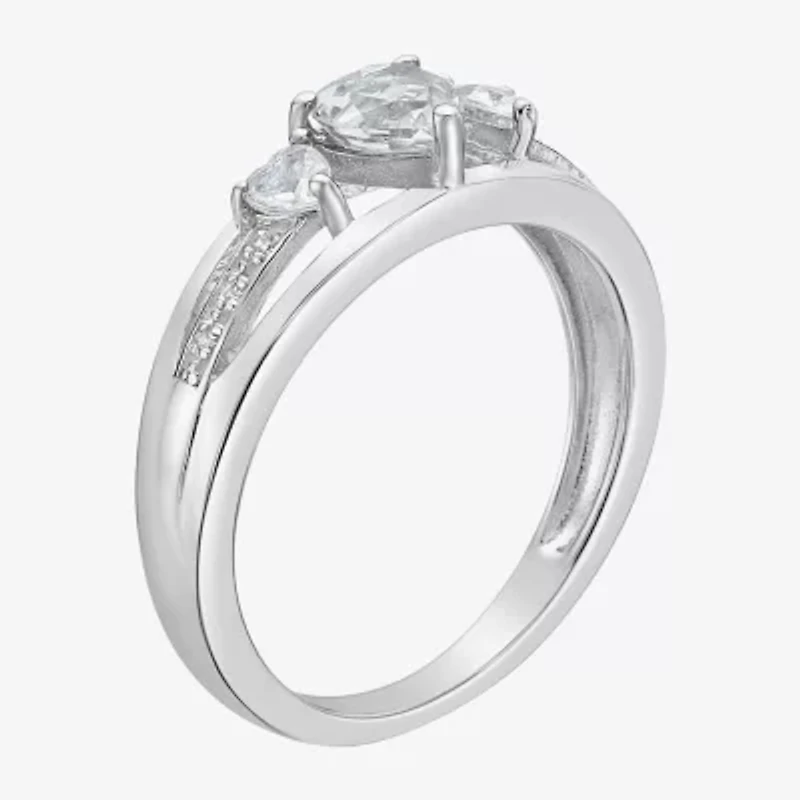 Womens Diamond Accent Genuine White Topaz Sterling Silver 3-Stone Side Stone Cocktail Ring
