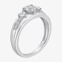 Womens Diamond Accent Genuine White Topaz Sterling Silver 3-Stone Side Stone Cocktail Ring
