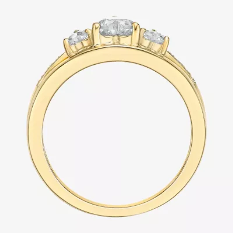 Womens Diamond Accent Genuine White Topaz 18K Gold Over Silver 3-Stone Side Stone Cocktail Ring