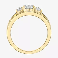 Womens Diamond Accent Genuine White Topaz 18K Gold Over Silver 3-Stone Side Stone Cocktail Ring