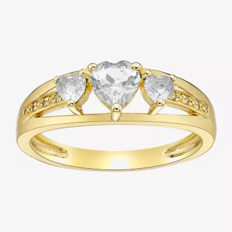 Womens Diamond Accent Genuine White Topaz 18K Gold Over Silver 3-Stone Side Stone Cocktail Ring