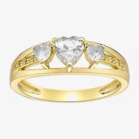 Womens Diamond Accent Genuine White Topaz 18K Gold Over Silver 3-Stone Side Stone Cocktail Ring