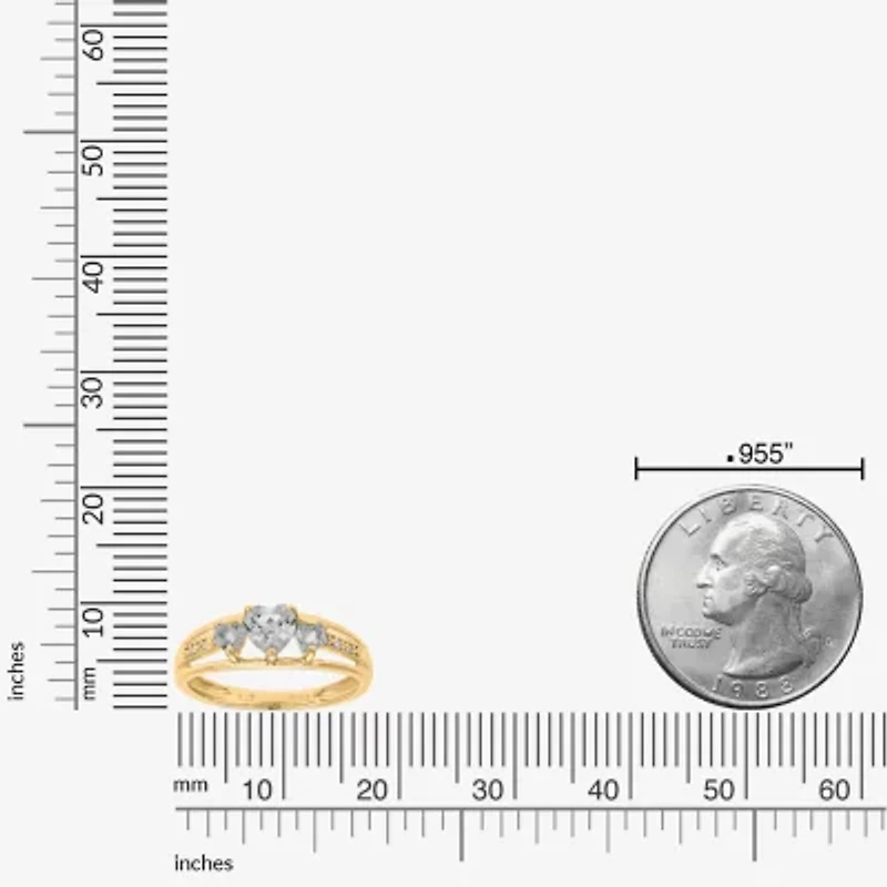 Womens Diamond Accent Genuine White Topaz 18K Gold Over Silver 3-Stone Side Stone Cocktail Ring
