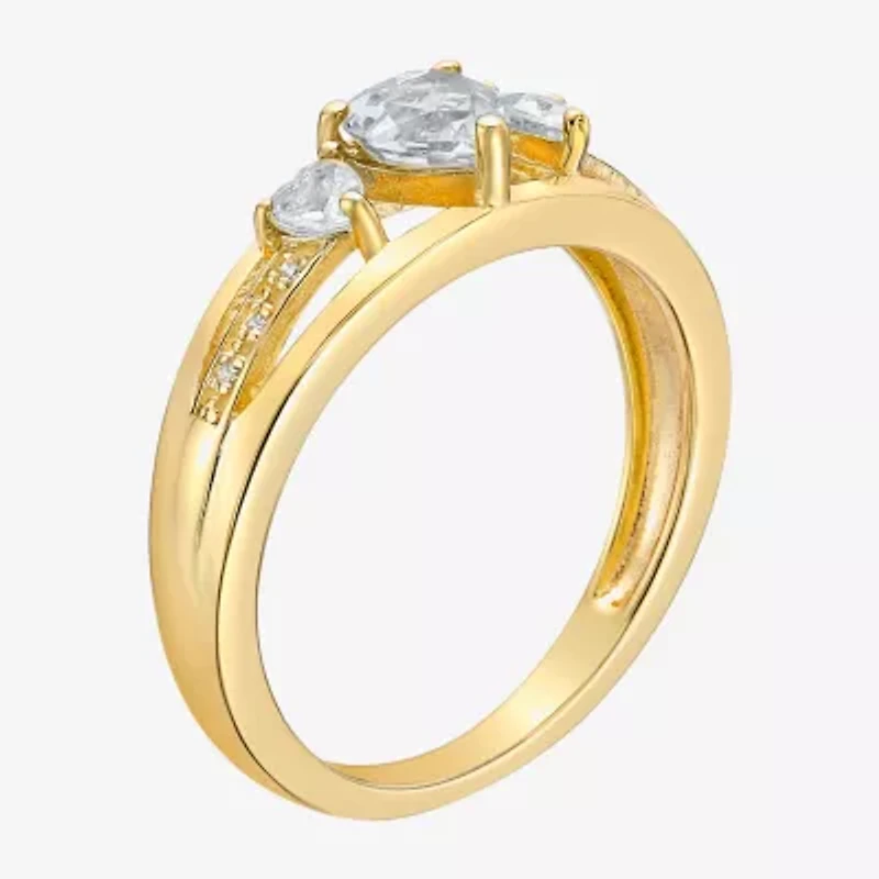 Womens Diamond Accent Genuine White Topaz 18K Gold Over Silver 3-Stone Side Stone Cocktail Ring