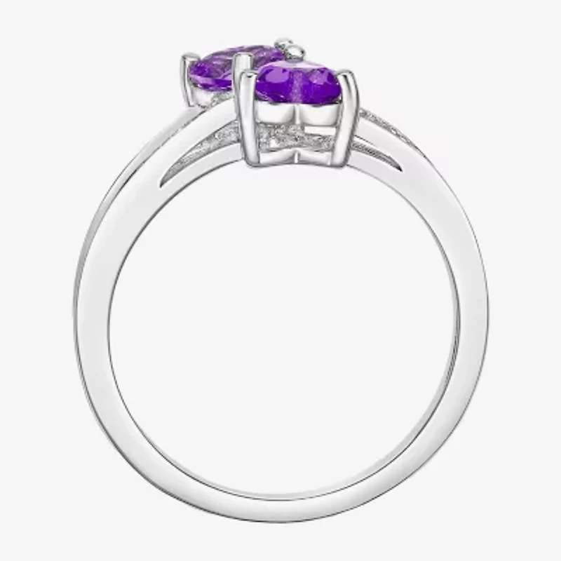Womens Diamond Accent Genuine Purple Amethyst Sterling Silver -Stone Side Stone Cocktail Ring