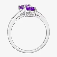 Womens Diamond Accent Genuine Purple Amethyst Sterling Silver -Stone Side Stone Cocktail Ring