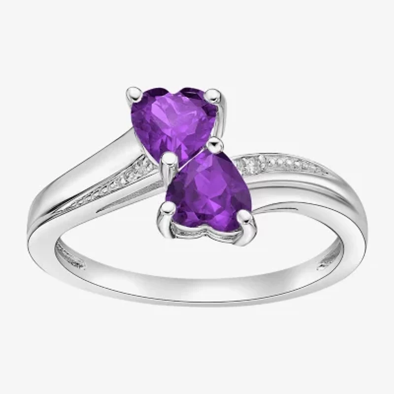 Womens Diamond Accent Genuine Purple Amethyst Sterling Silver -Stone Side Stone Cocktail Ring