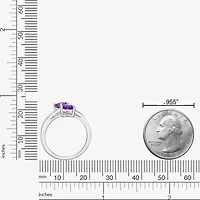 Womens Diamond Accent Genuine Purple Amethyst Sterling Silver -Stone Side Stone Cocktail Ring