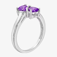 Womens Diamond Accent Genuine Purple Amethyst Sterling Silver -Stone Side Stone Cocktail Ring