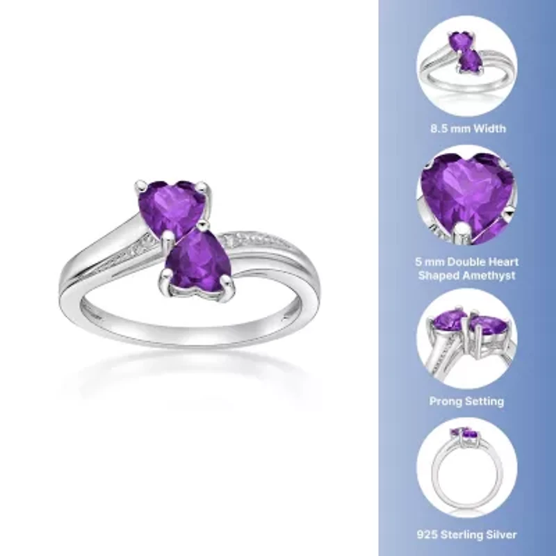 Womens Diamond Accent Genuine Purple Amethyst Sterling Silver -Stone Side Stone Cocktail Ring