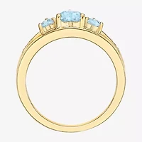 Womens Diamond Accent Lab Created Blue Aquamarine 18K Gold Over Silver 3-Stone Side Stone Cocktail Ring