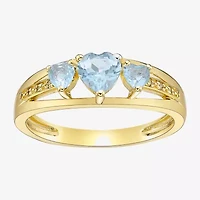 Womens Diamond Accent Lab Created Blue Aquamarine 18K Gold Over Silver 3-Stone Side Stone Cocktail Ring