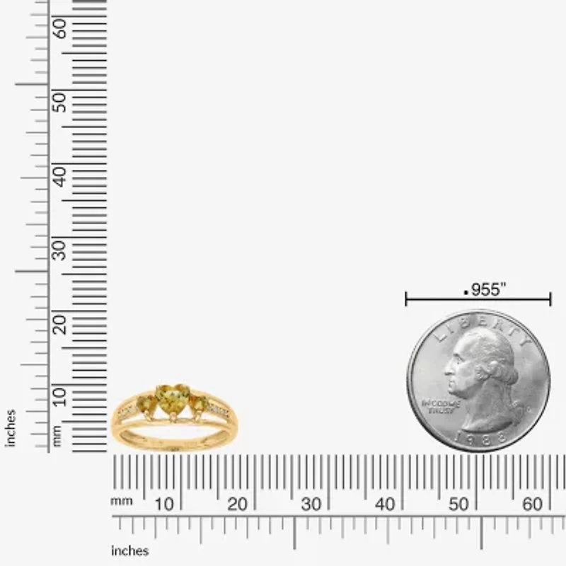 Womens Diamond Accent Genuine Yellow Citrine 18K Gold Over Silver 3-Stone Side Stone Cocktail Ring