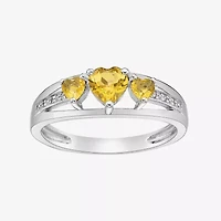 Womens Diamond Accent Genuine Yellow Citrine Sterling Silver 3-Stone Side Stone Cocktail Ring