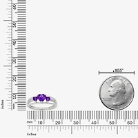 Womens Diamond Accent Genuine Purple Amethyst Sterling Silver 3-Stone Side Stone Cocktail Ring