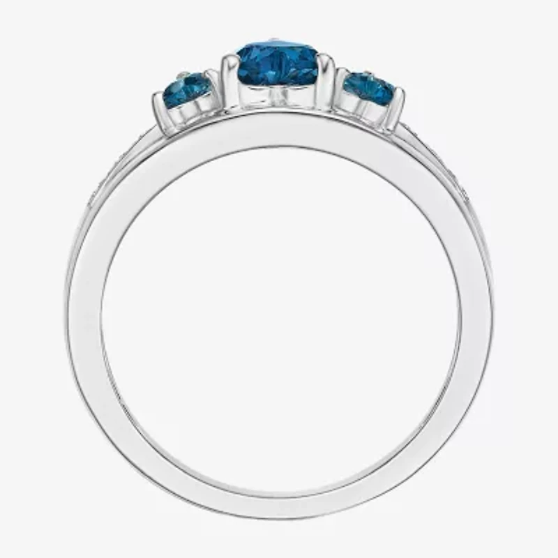 Womens Diamond Accent Genuine Topaz Sterling Silver -Stone Side Stone Cocktail Ring