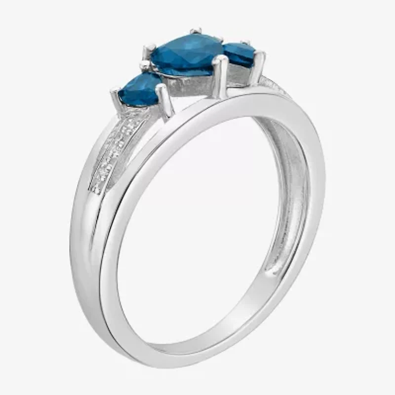 Womens Diamond Accent Genuine Topaz Sterling Silver -Stone Side Stone Cocktail Ring