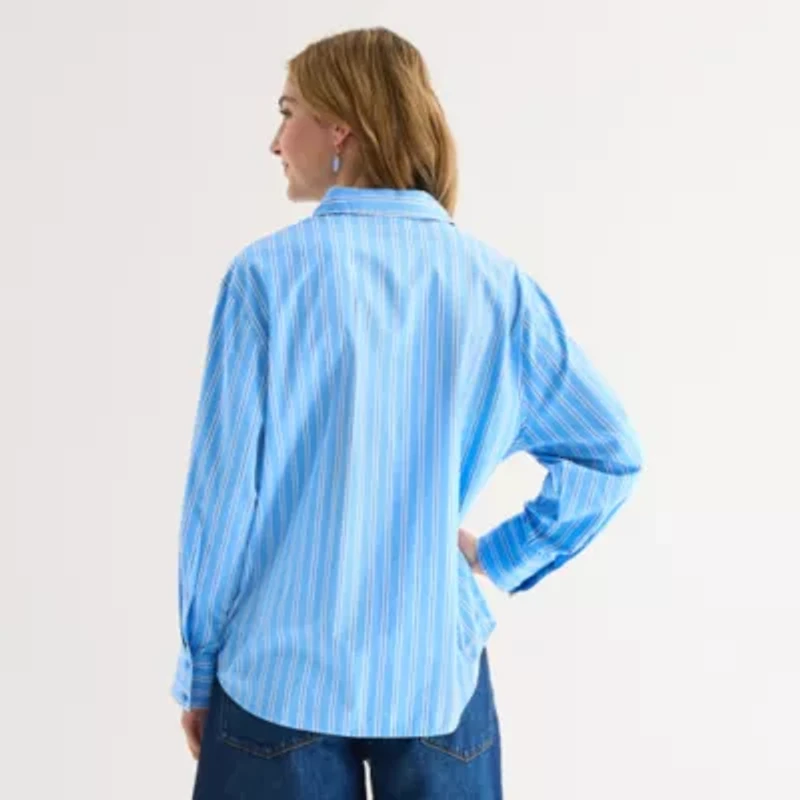a.n.a Womens Cuffed Long Sleeve Oversized Button-Down Shirt