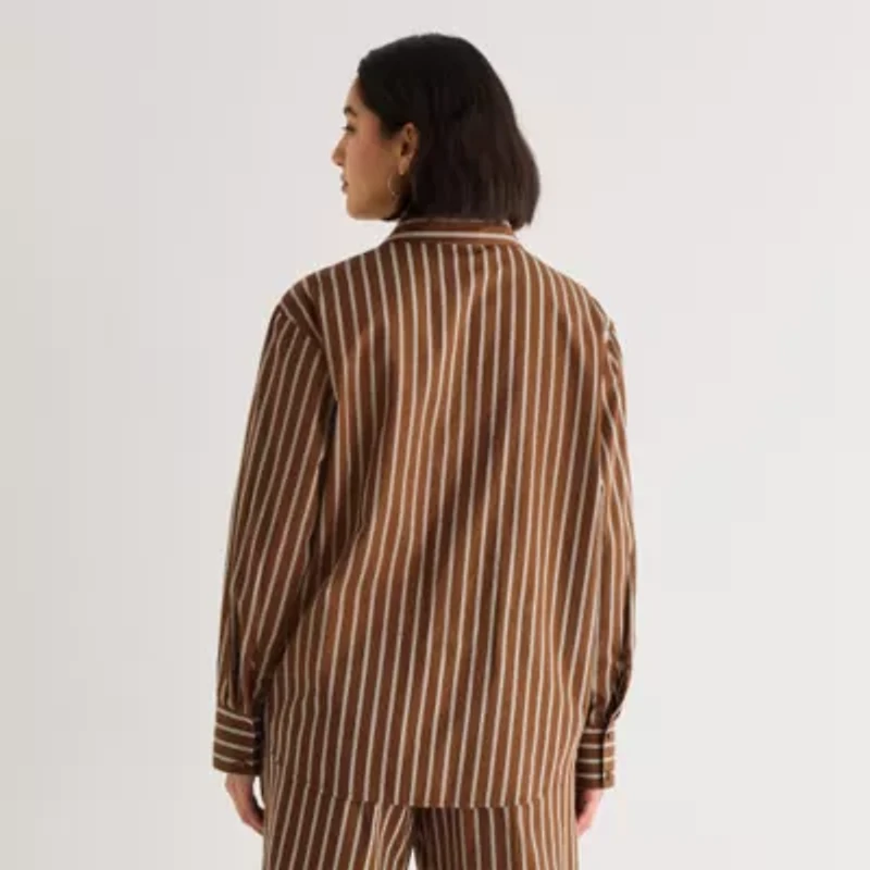 a.n.a Womens Cuffed Long Sleeve Oversized Button-Down Shirt