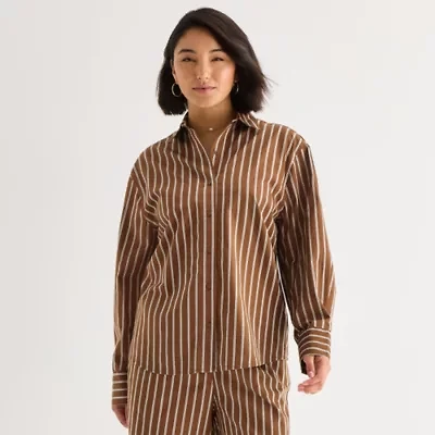 a.n.a Womens Cuffed Long Sleeve Oversized Button-Down Shirt