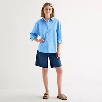 a.n.a Womens Cuffed Long Sleeve Oversized Button-Down Shirt