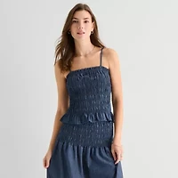 a.n.a Smocked Womens Square Neck Tank Top