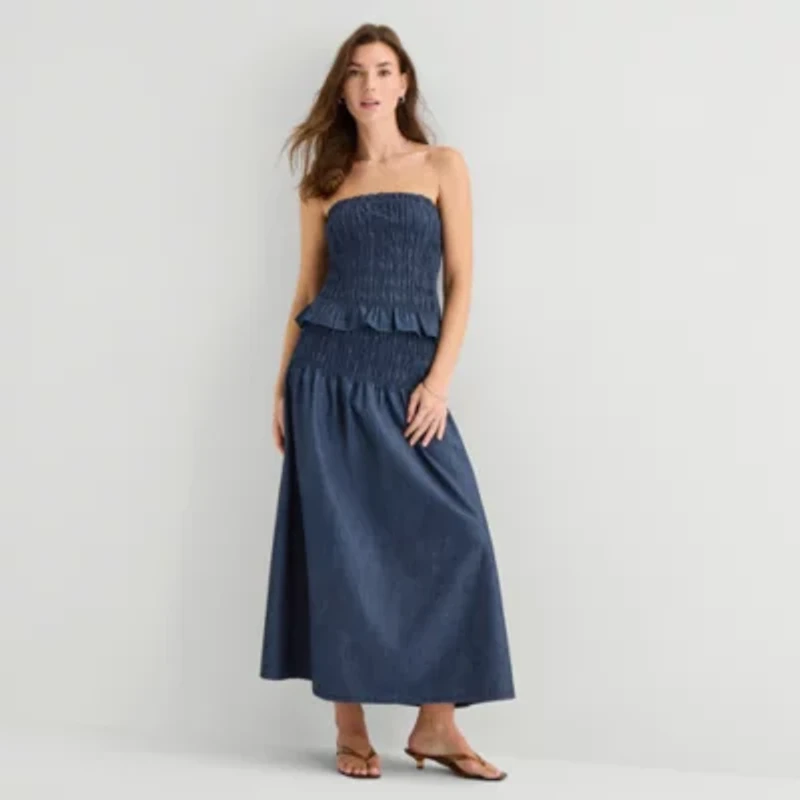 a.n.a Smocked Womens Square Neck Tank Top