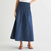 a.n.a Smocked Womens Midi A-Line Skirt