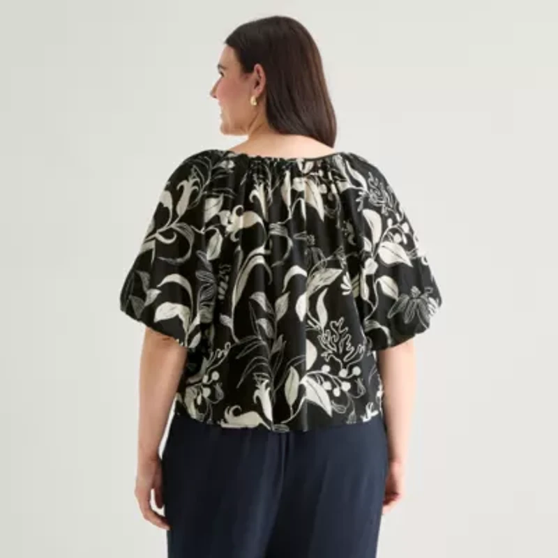 a.n.a Womens Plus Round Neck Short Sleeve Blouse