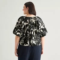 a.n.a Womens Plus Round Neck Short Sleeve Blouse