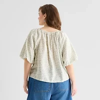 a.n.a Womens Plus Round Neck Short Sleeve Blouse