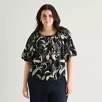 a.n.a Womens Plus Round Neck Short Sleeve Blouse