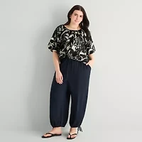 a.n.a Womens Plus Round Neck Short Sleeve Blouse