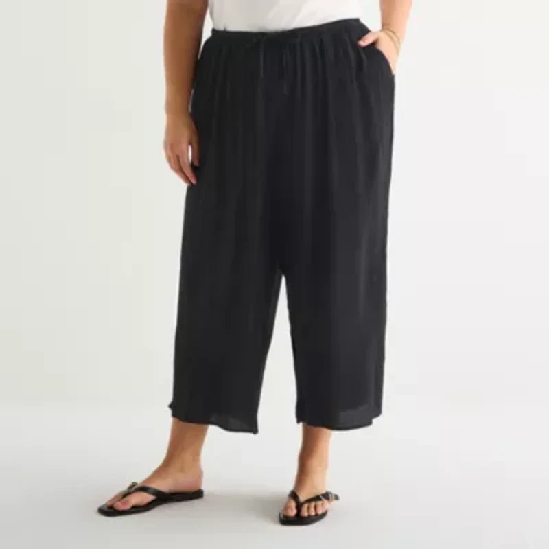 a.n.a Womens Plus Wide Leg Cropped Pant