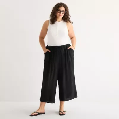 a.n.a Womens Plus Wide Leg Cropped Pant